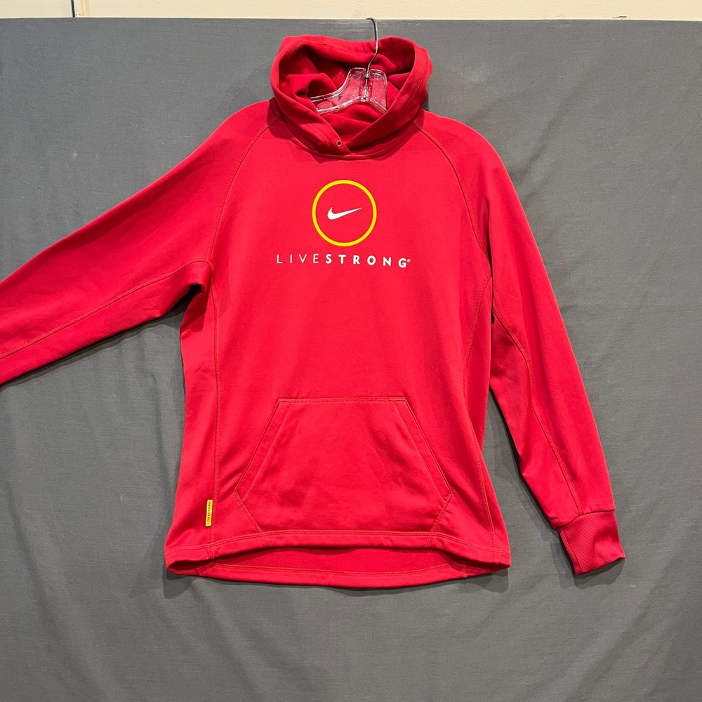 Nike Livestrong‎ Hoodie Mens Medium Red Therma-FIT Pullover Fleece 427525-691